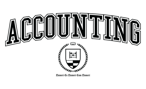 The Accounting Crest - The word Accounting runs above a shield depicting an abacus with a grid beneath it. The grid is representative of spreadsheet cells surrounded but laurels with a book at the top. A latin motto runs beneath the crest stating Numeri Ex Numeri Cum Numeri.